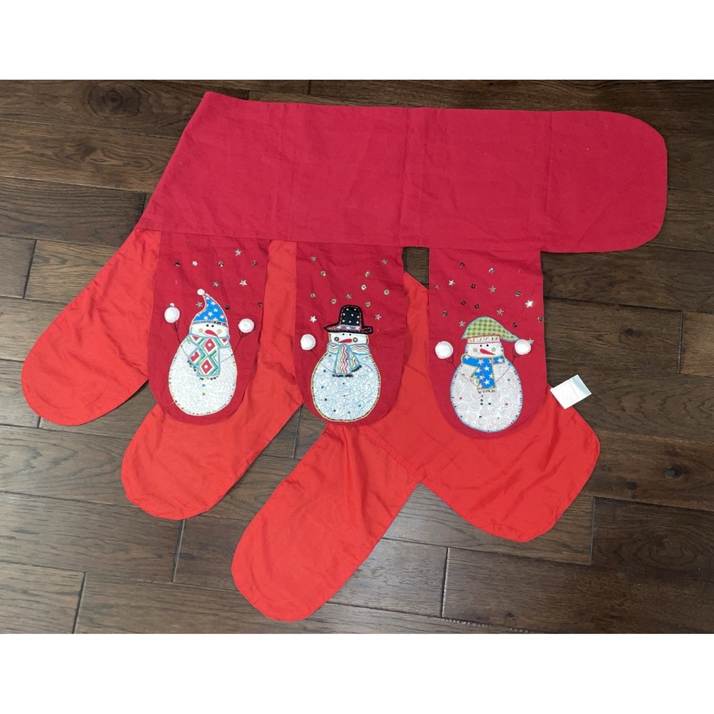 Pier 1 Imports Christmas Presents Holiday Table Runner 84"x 12" Red Snowman